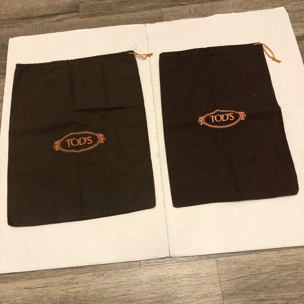 Two Tod's brown and gold drawstring cloth dust bags 13"x9" storage; VG condition